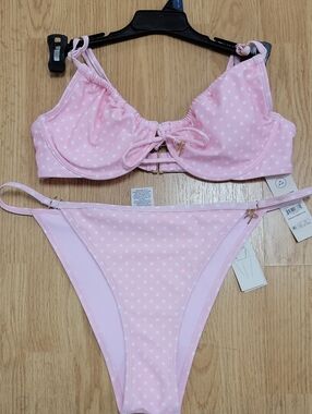 No Boundaries Pink Polka Dot Underwire Bikini Set
